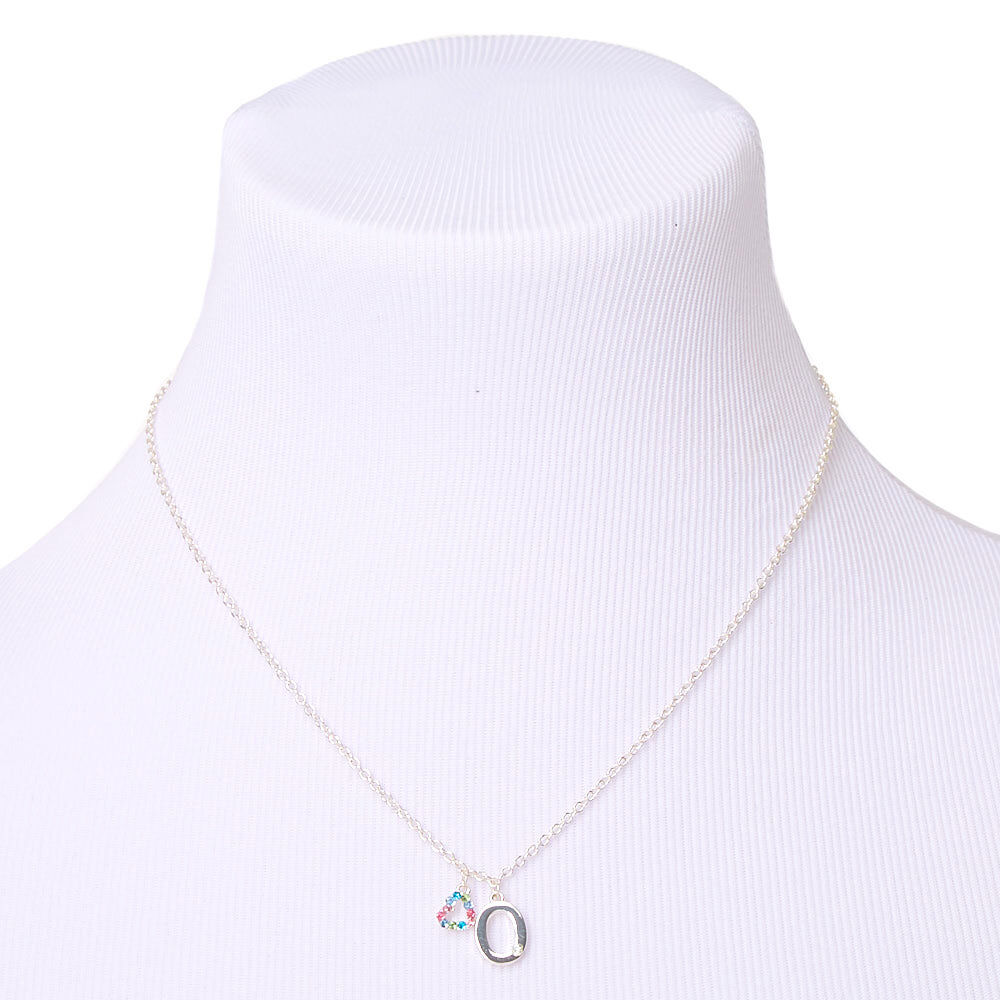 Coffret cadeau parure de bijoux à initiale O arc-en-ciel couleur argenté - Lot de 4,