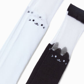 Black &amp; White Cat Over the Knee Socks - 2 Pack ,