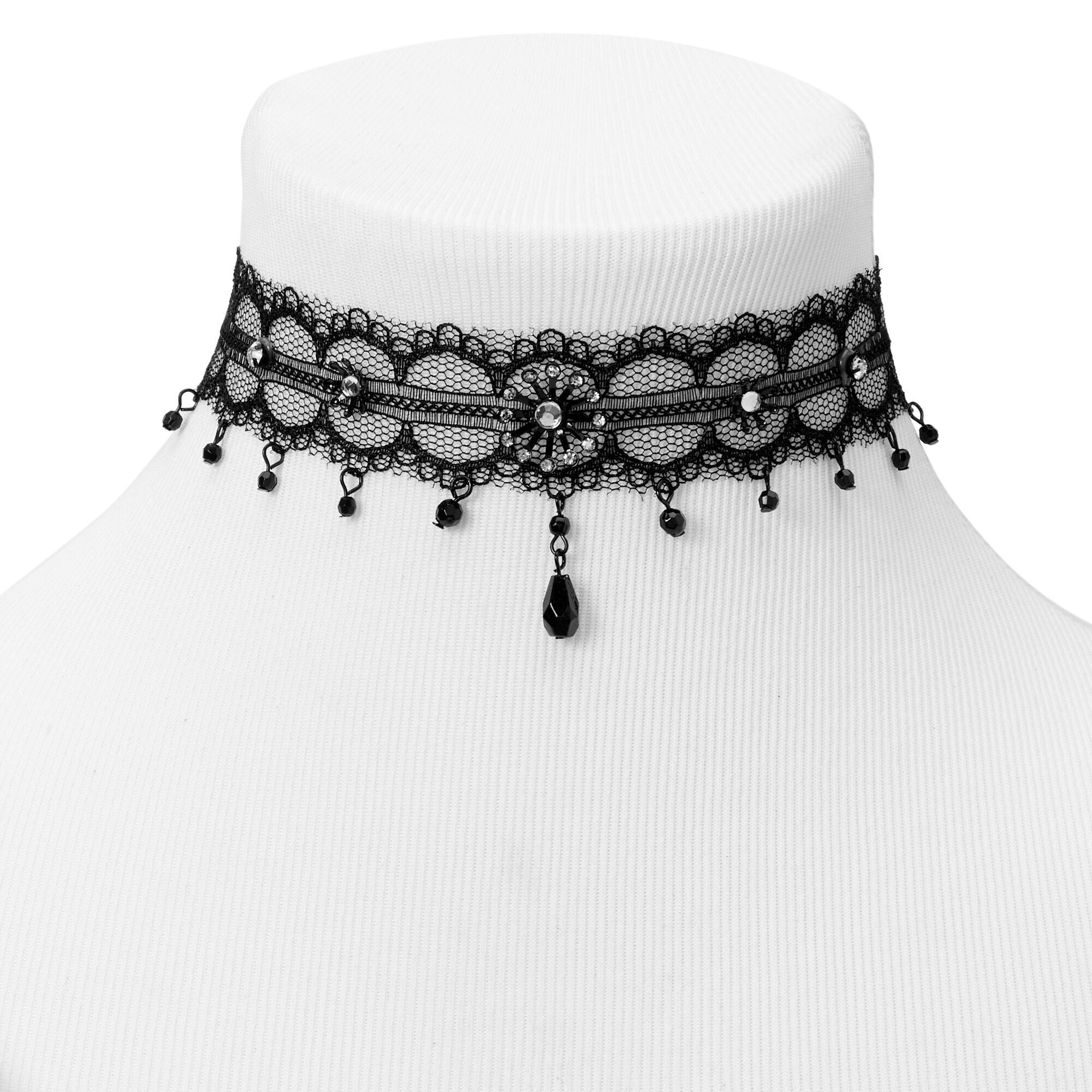 Starburst Beaded Lace Black Choker Necklace
