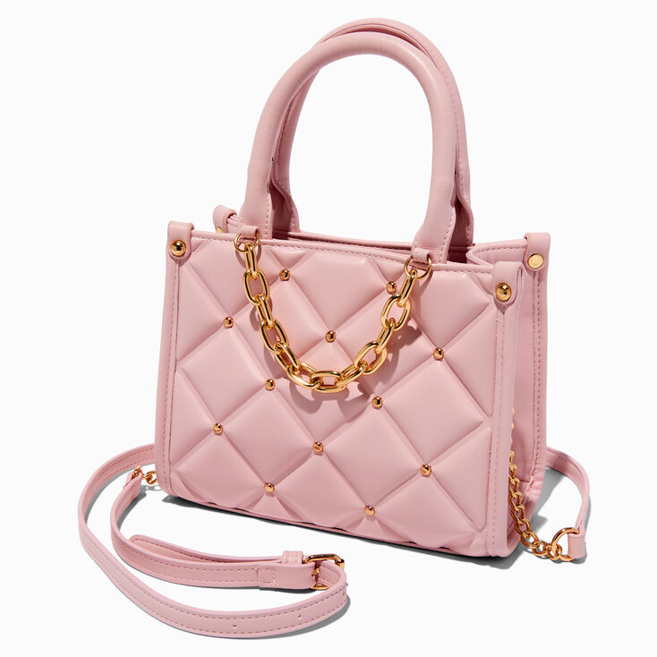 Blush Pink Quilted Crossbody Bag,