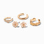 Gold Mixed Ear Cuff &amp; Daisy Stud Earrings Set - 4 Pack,