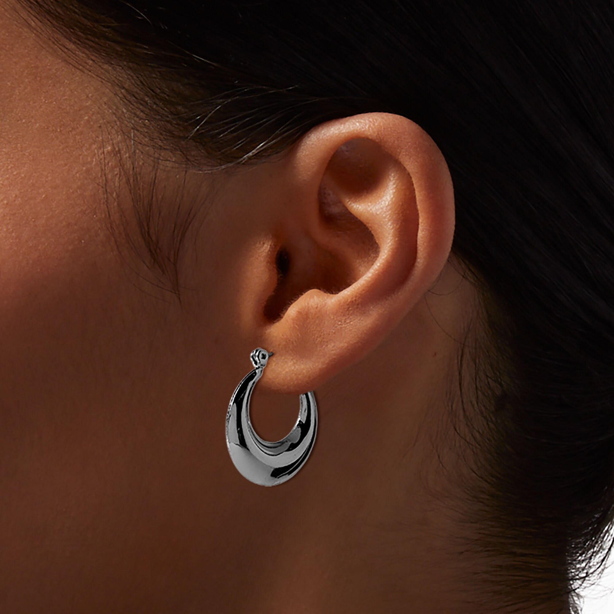 Silver-tone Flat Front Hoop Earrings,