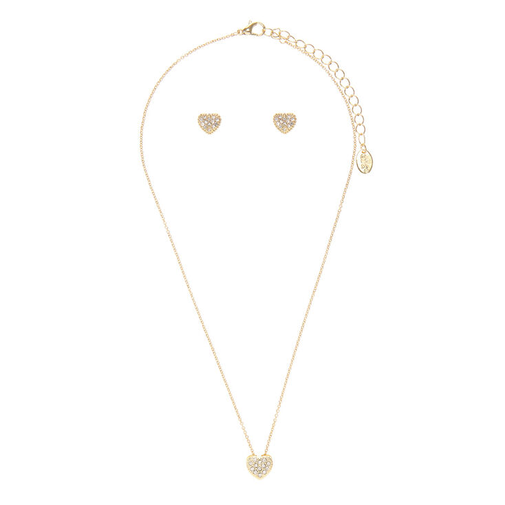 Gold Crystal Heart Necklace Earrings Set Claire S Us Gold Crystal Heart Necklace Earrings Set Claire S Us