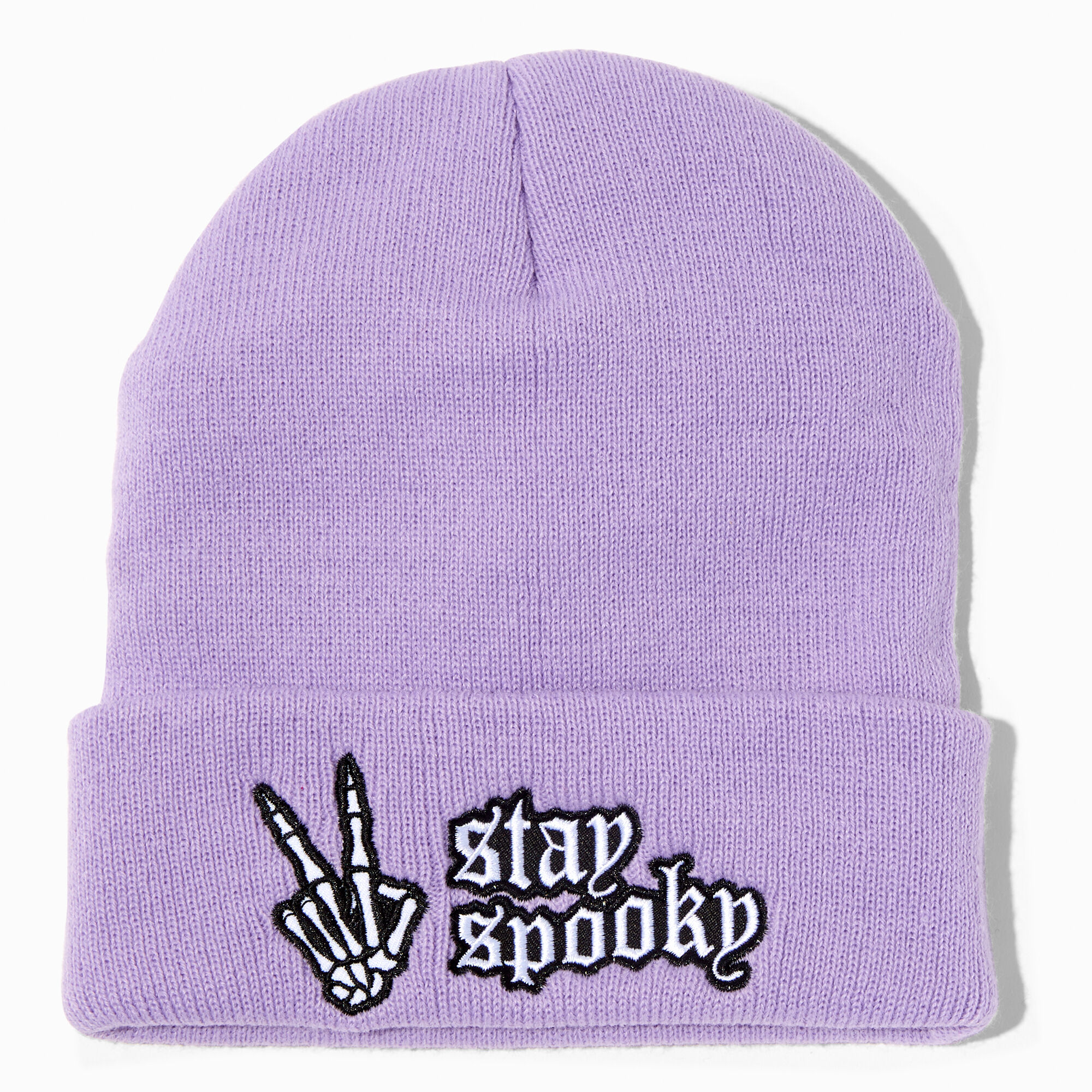 View Claires stay Spooky Lavender Beanie Hat information