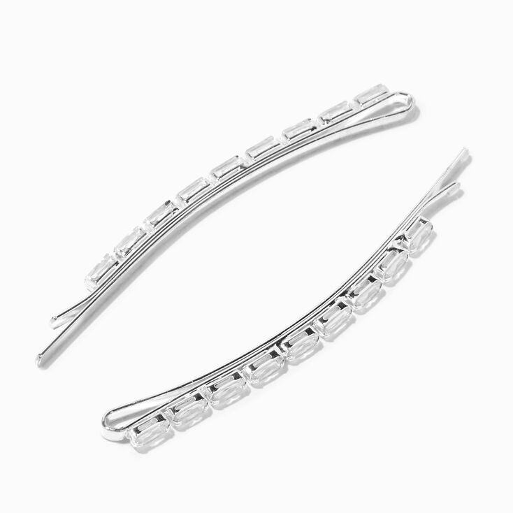 Silver Baguette Cubic Zirconia Hair Pins - 2 Pack,