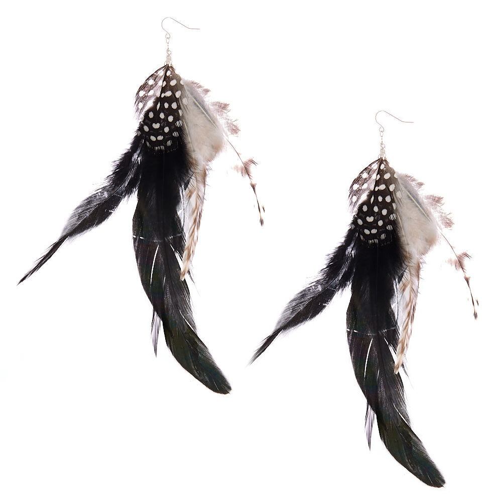 7" Festival Feather Drop Earrings - Black,