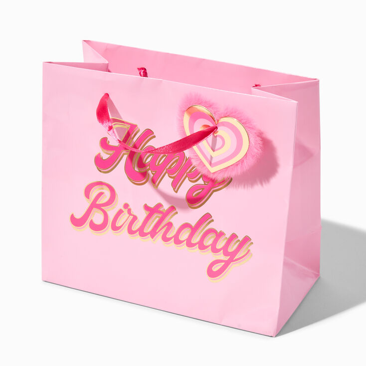 Happy Birthday Pink Heart Medium Gift Bag,