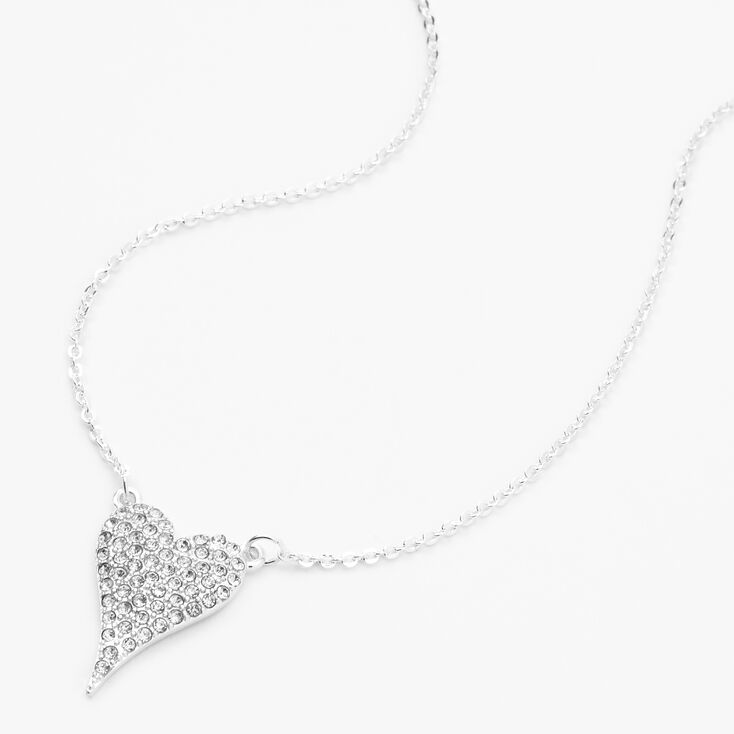 Silver Pave Heart Pendant Necklace,