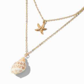 Gold-tone Conch &amp; Starfish Multi-Strand Necklace,