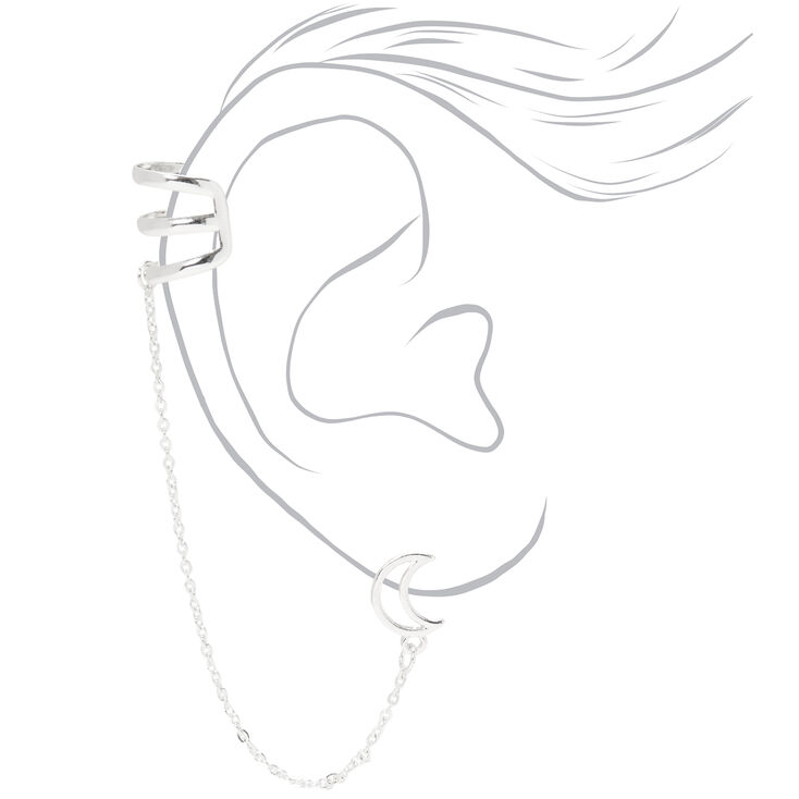 Boucles d&rsquo;oreilles &agrave; cha&icirc;ne croissant de lune couleur argent&eacute;e,
