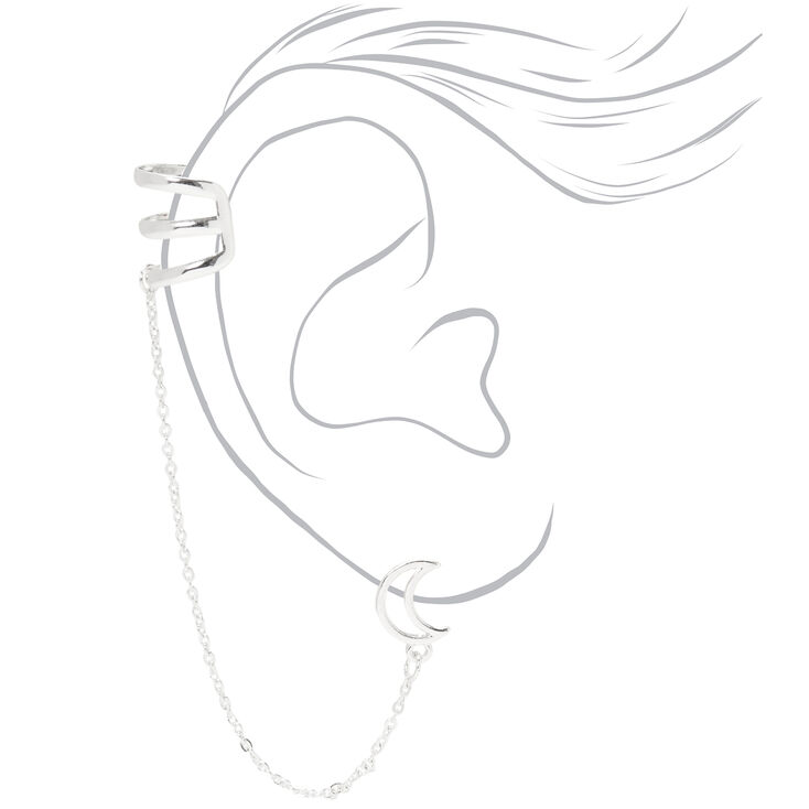 Silver Crescent Moon Ear Connector Earrings,