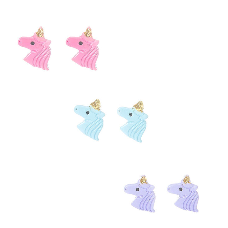 Pastel Unicorn Stud Earrings 3 Pack Claire S