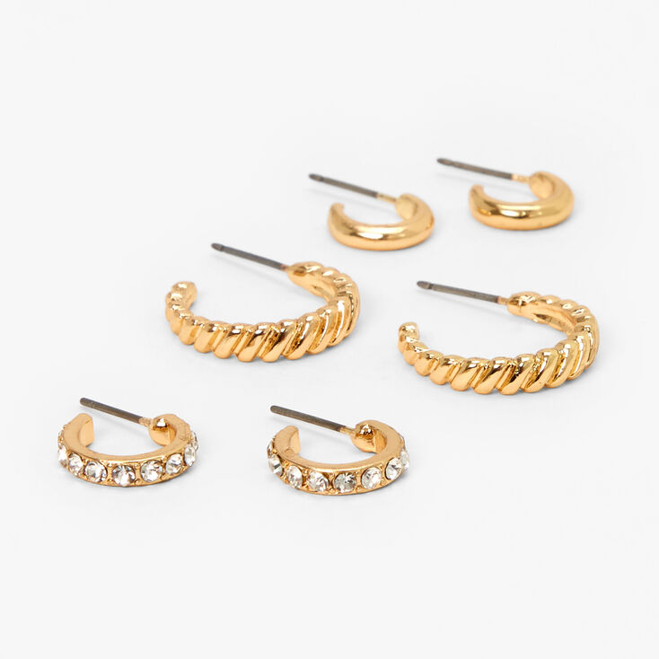 Gold Embellished Hoop Earrings - 3 Pack,