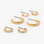 Gold Embellished Hoop Earrings - 3 Pack,