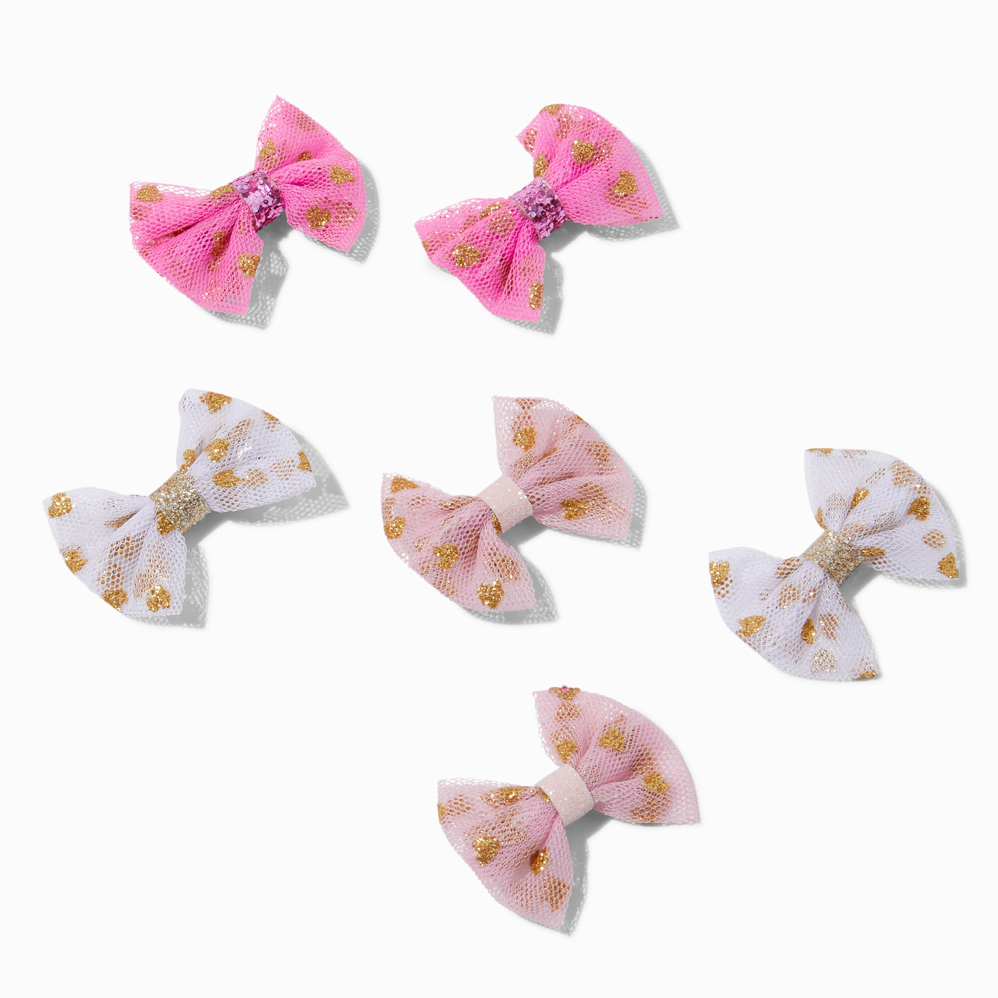 View Claires Club Glitter Mesh Hair Bow Clips 6 Pack information