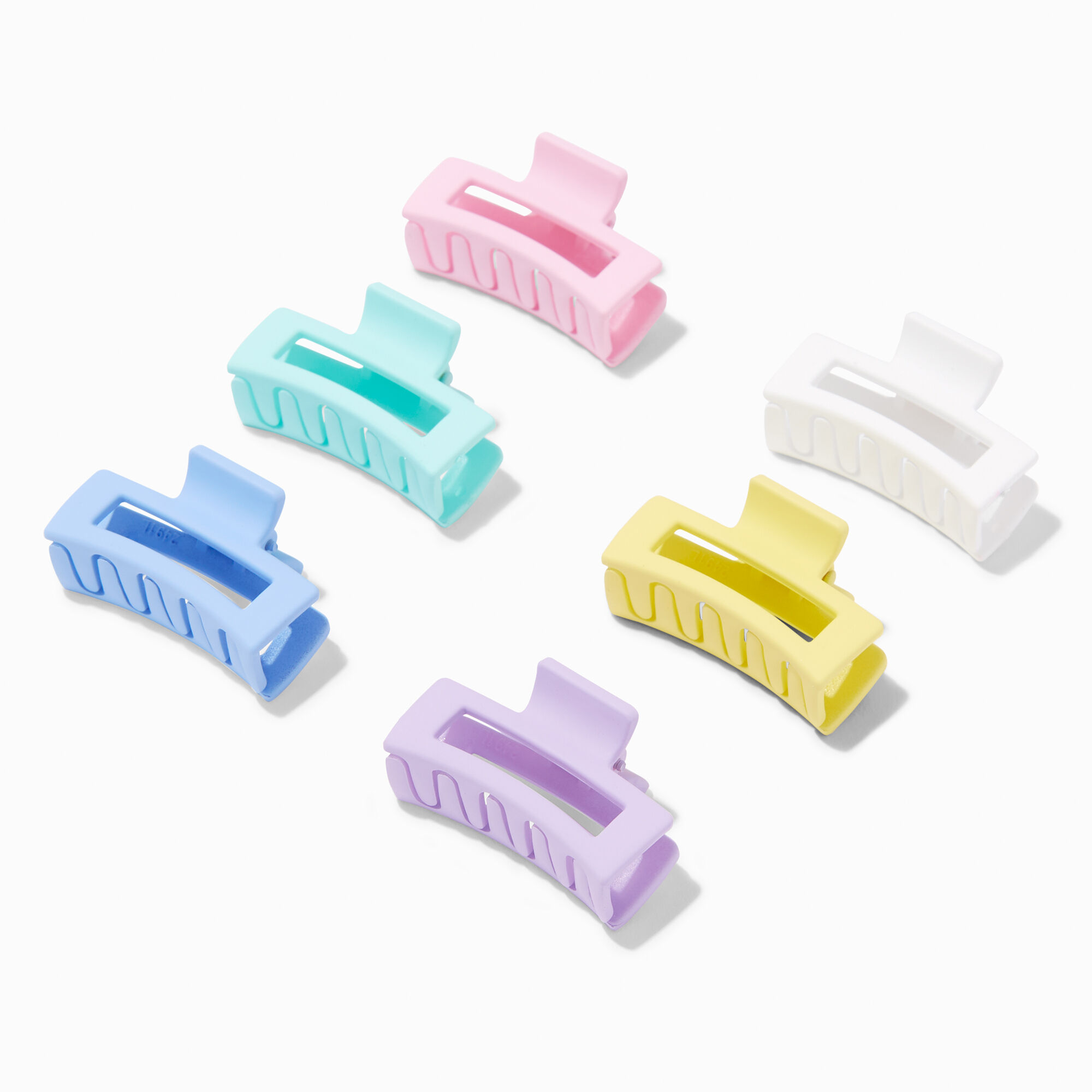 View Claires Pastel Rectangle Hair Claw 6 Pack Rainbow information