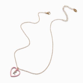 Pink Heart Initial Pendant Necklace - K,