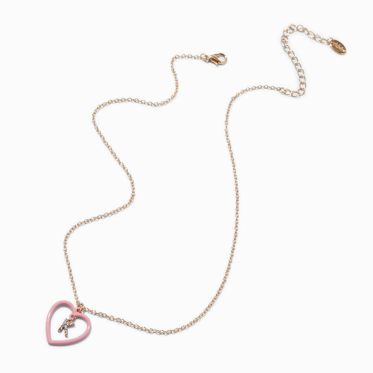 Pink Heart Initial Pendant Necklace - K,