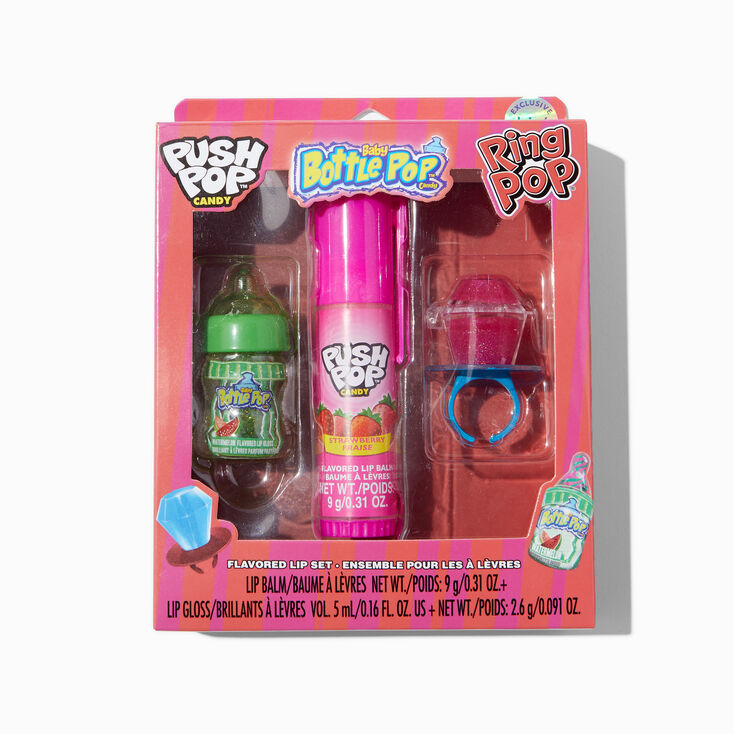 Push Pop&trade; x Baby Bottle Pop&trade; x Ring Pop&reg; Claire&#39;s Exclusive Flavored Lip Set - 3 Pack,