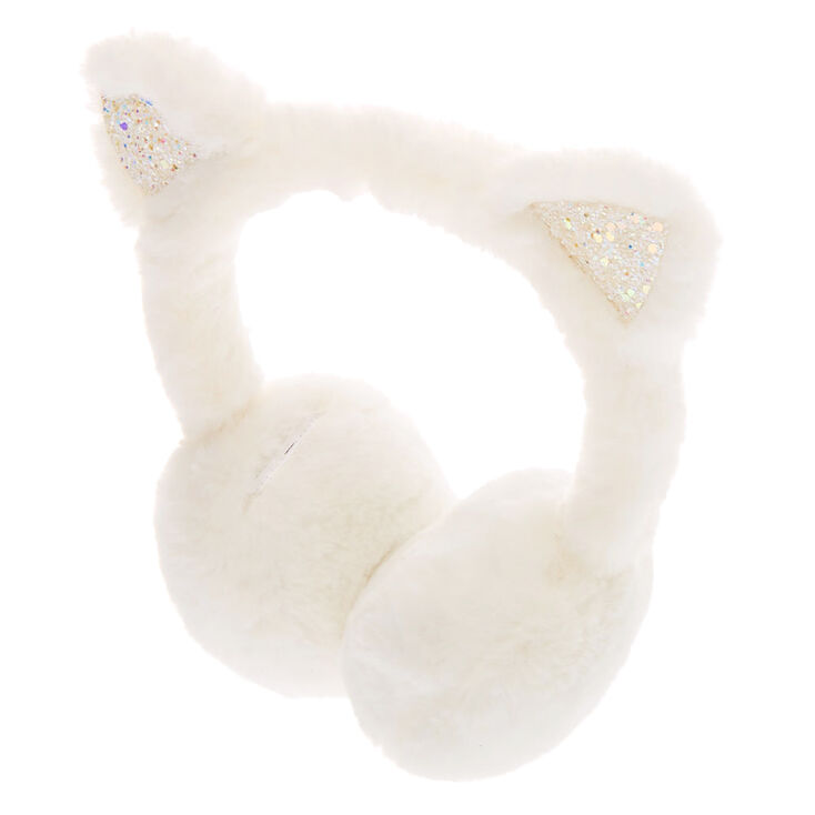 Glitter Cat Soft Ear Muffs - White,