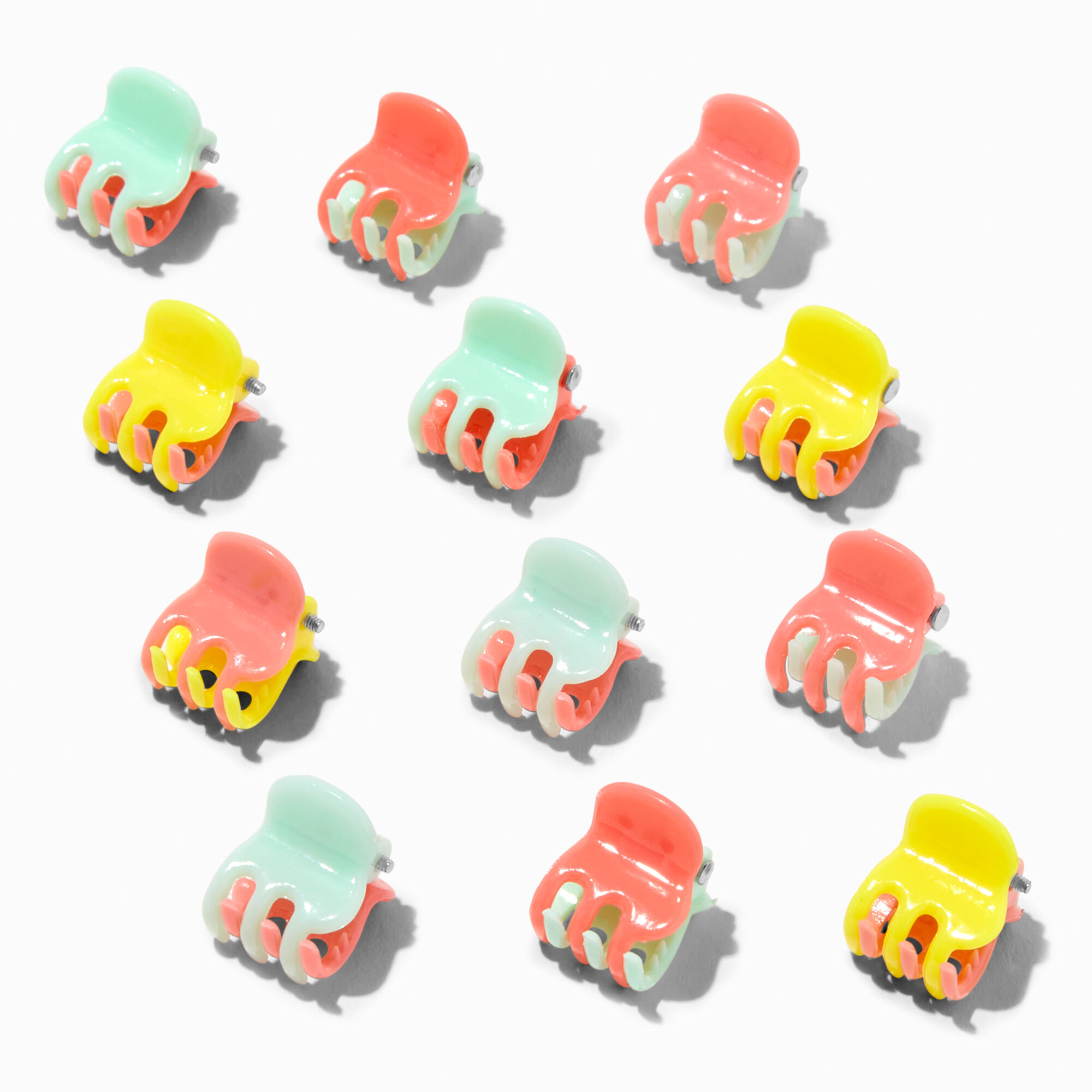 Mixed Colorblock Mini Hair Claws - 12 Pack,