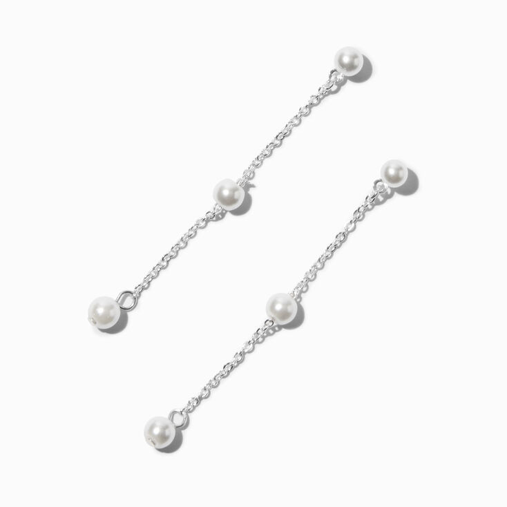 Silver-tone Pearl Station 2&quot; Linear Drop Earrings ,