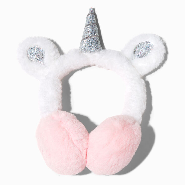 Pink &amp; White Unicorn Glitter Earmuffs,