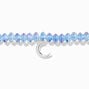 Silver Crescent Moon Blue Beaded Stretch Bracelet,