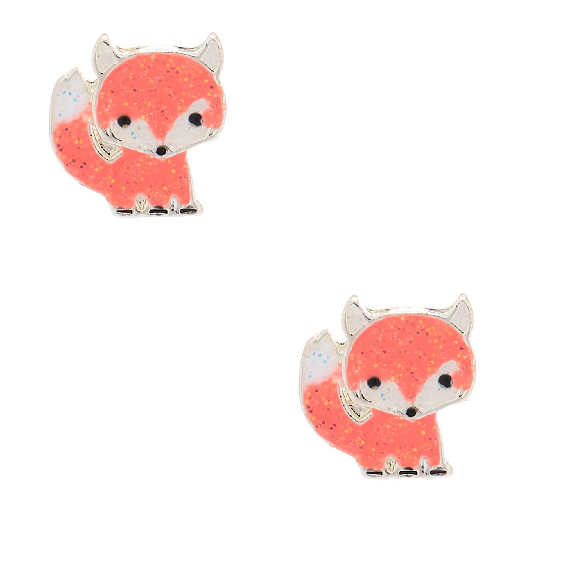 View Claires Fox Glitter Stud Earrings Silver information
