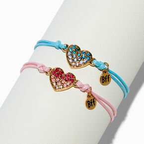 Best Friends Ombr&eacute; Pav&eacute; Heart Adjustable Bracelets - 2 Pack,