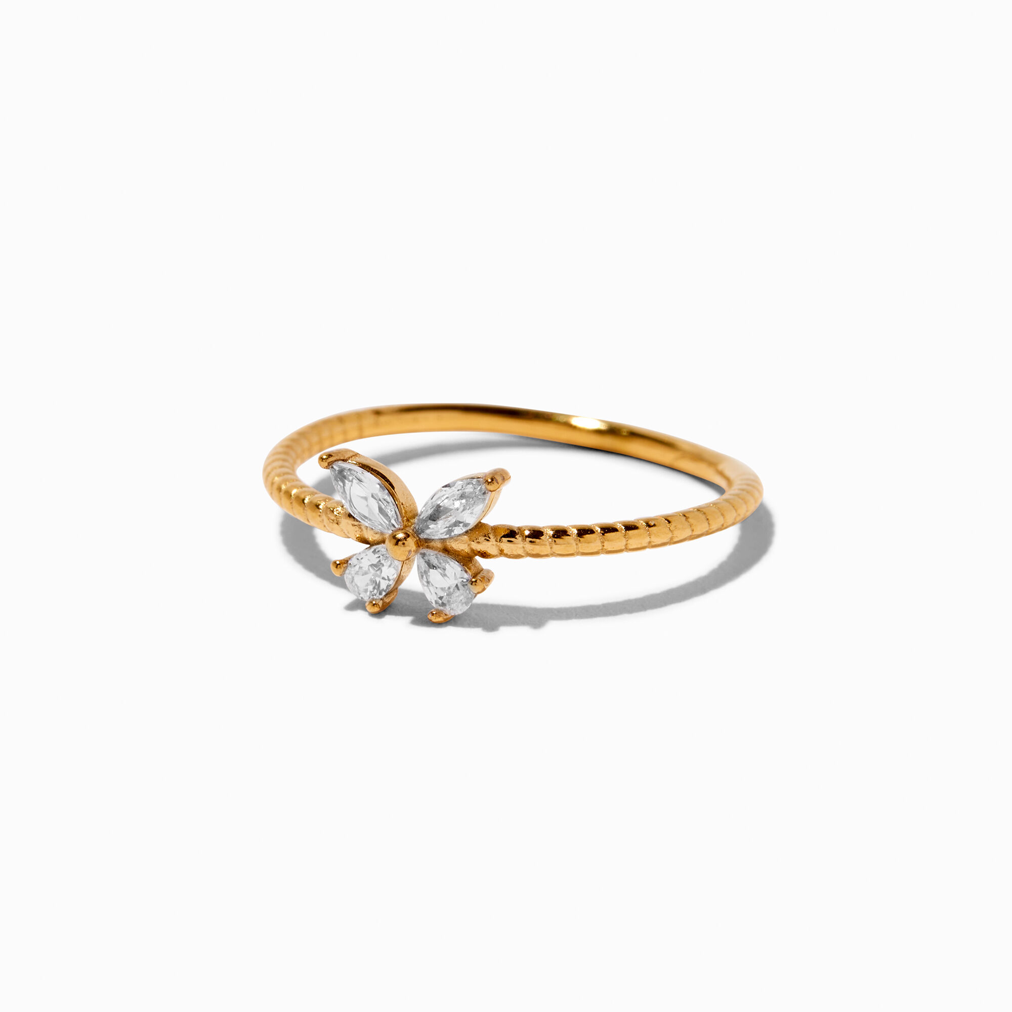 Gold tone Stainless Steel Crystal Butterfly Ring Claire s