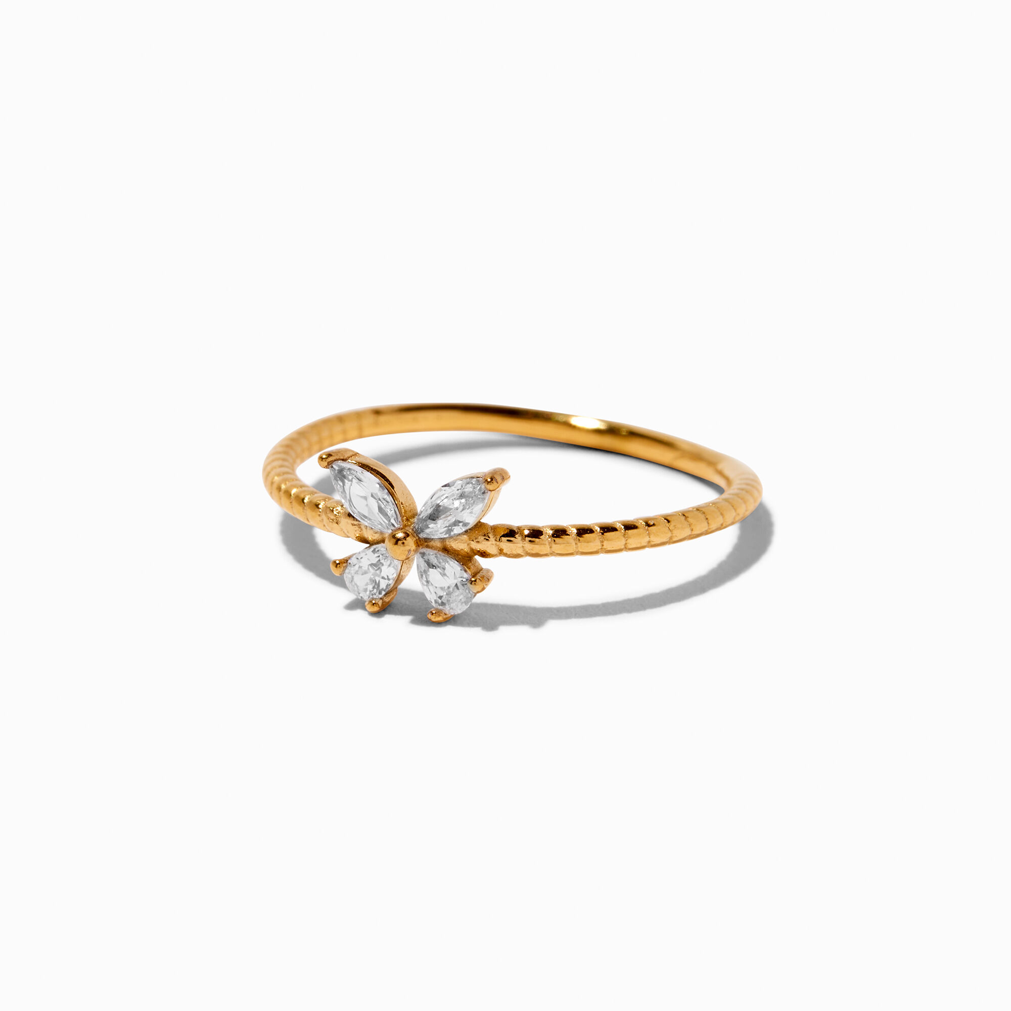 View Claires Tone Stainless Steel Crystal Butterfly Ring Gold information