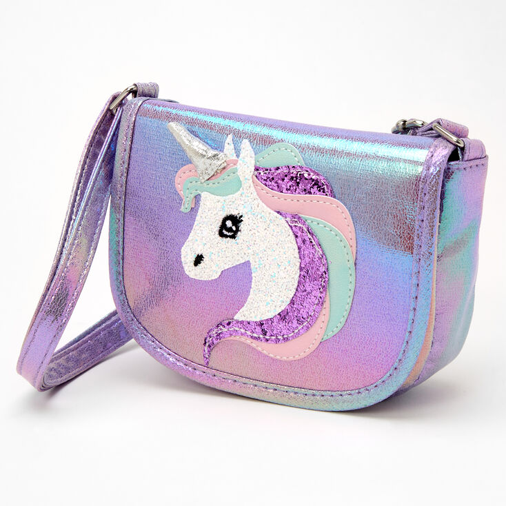 Claire&#39;s Club Lilac Unicorn Crossbody Bag,