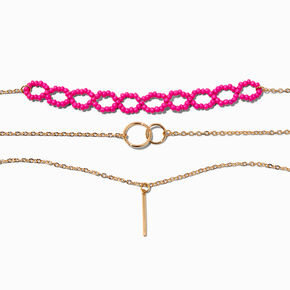 Gold-tone Infinity Pink Beaded Choker Necklaces - 3 Pack,