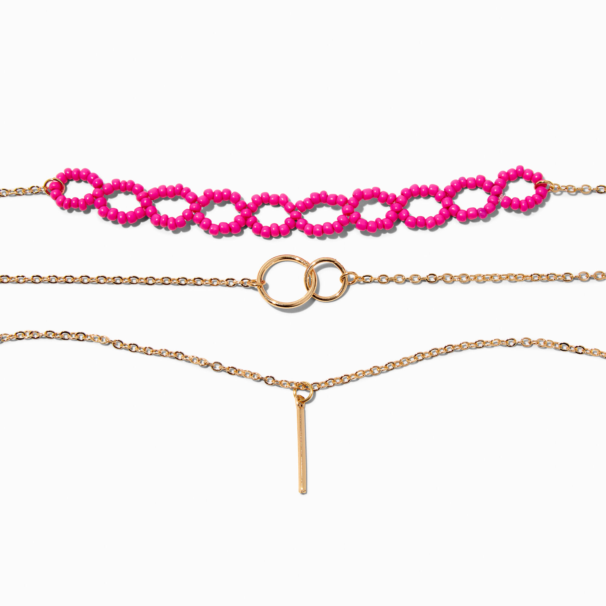 View Claires GoldTone Infinity Beaded Choker Necklaces 3 Pack Pink information