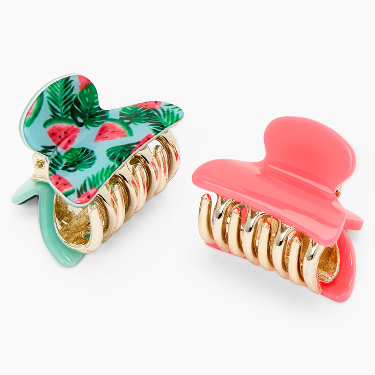 Watermelon Palm Leaf Mini Hair Claws - 2 Pack,