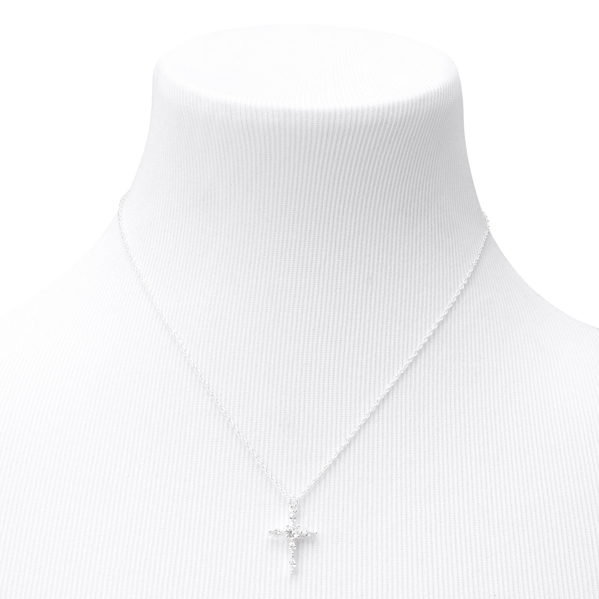 Parure de bijoux croix zircon cubique d'imitation couleur argentée — Lot de 2,