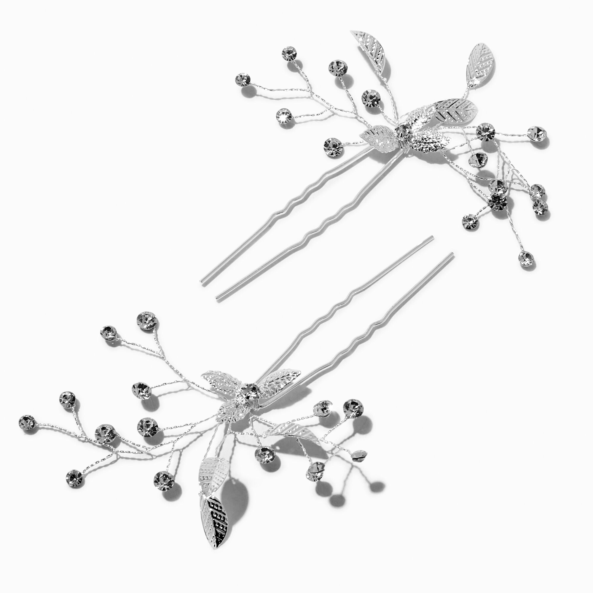 View Claires Crystal Leaf Spray Hair Pins 2 Pack Silver information
