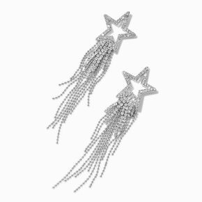 Cubic Zirconia Star Silver-tone Fringe Drop Earrings,