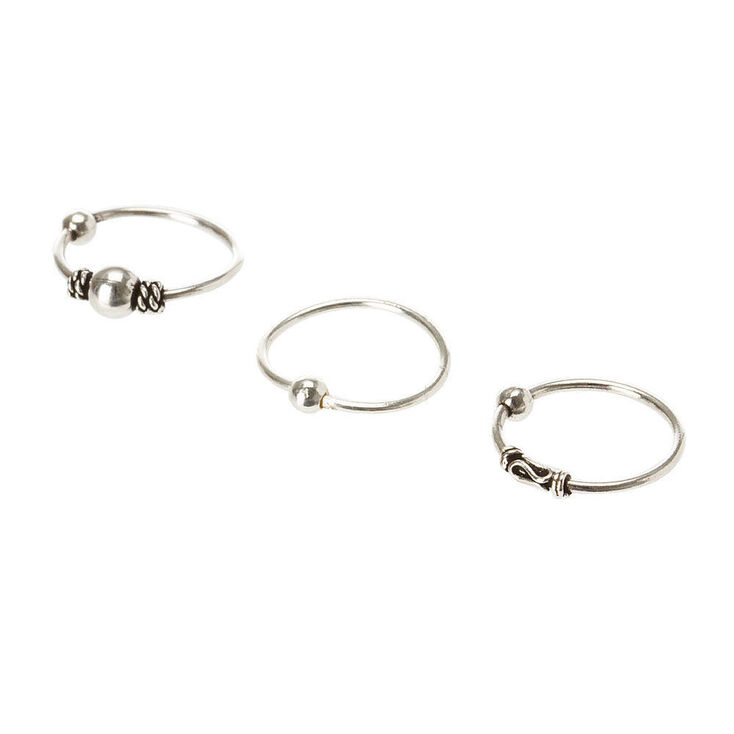 Sterling Silver 22G Burnished Bead Cartilage Hoop Earrings - 3 Pack,