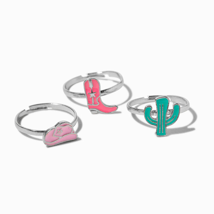 Cowboy Hat, Boots. &amp; Cactus Rings - 3 Pack,