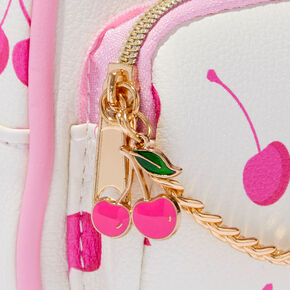 Pink Cherry White Mini Backpack Keychain,