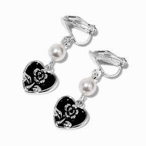 Pendantes &agrave; clip 2,5&nbsp;cm perle d&#39;imitation et c&oelig;ur noires,