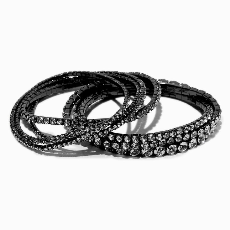 Hematite &amp; Crystal Stretch Bracelets - 7 Pack,
