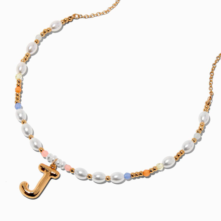 Collier &agrave; pendentif perl&eacute; pastel &agrave; initiale bulle couleur dor&eacute;e - J,