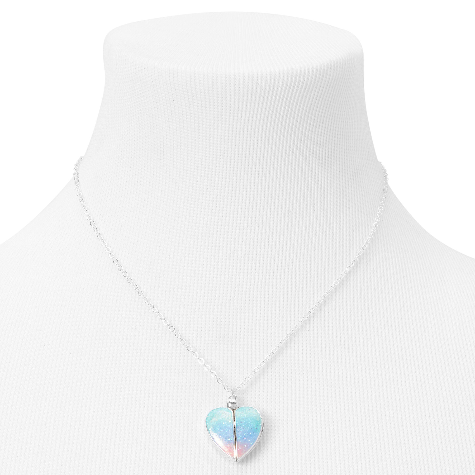 Collier à médaillon cœur pailleté avec message caché - Couleur argentée,