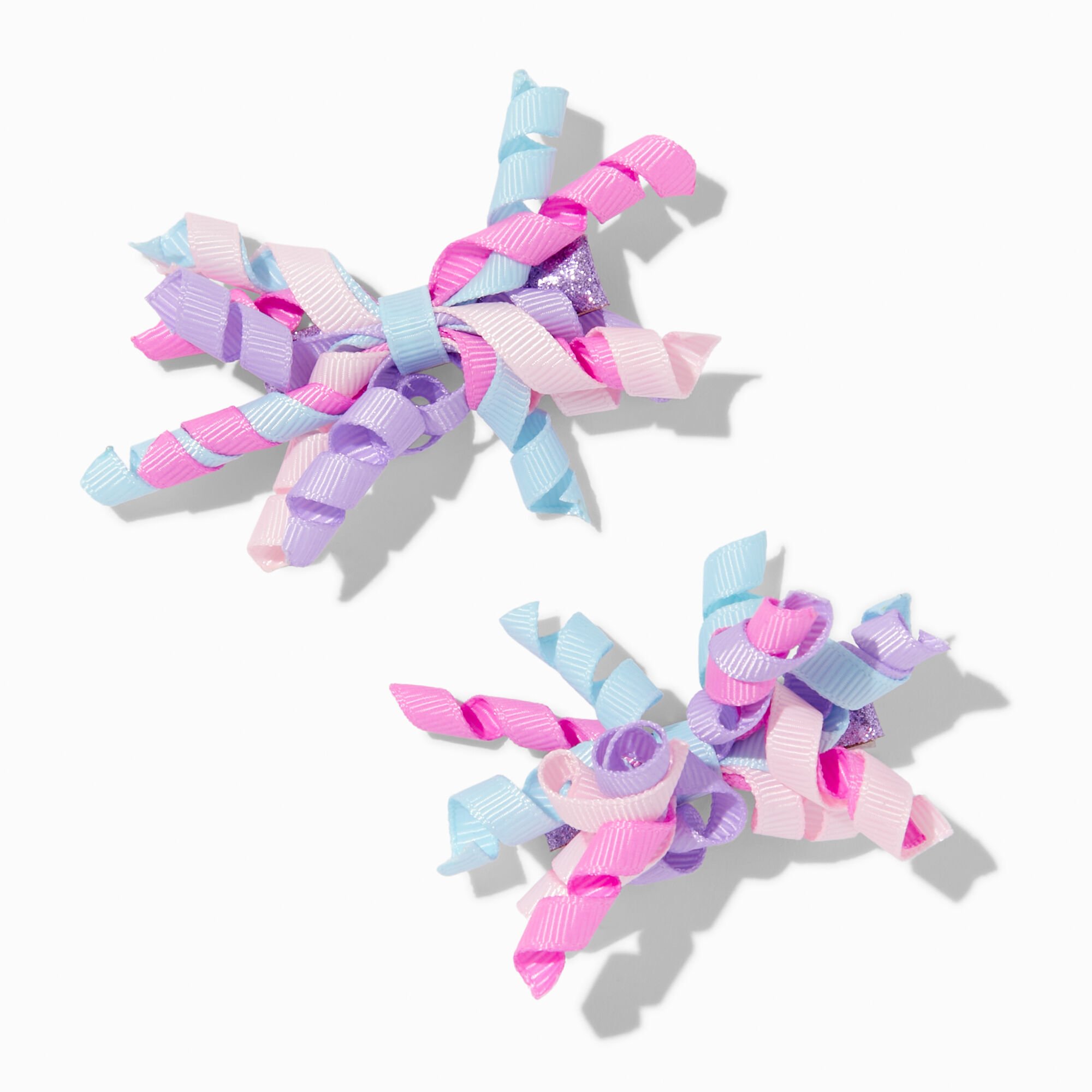 Claire's Club Pink & Purple Curly Ribbon Hair Clips - 2 Pack,