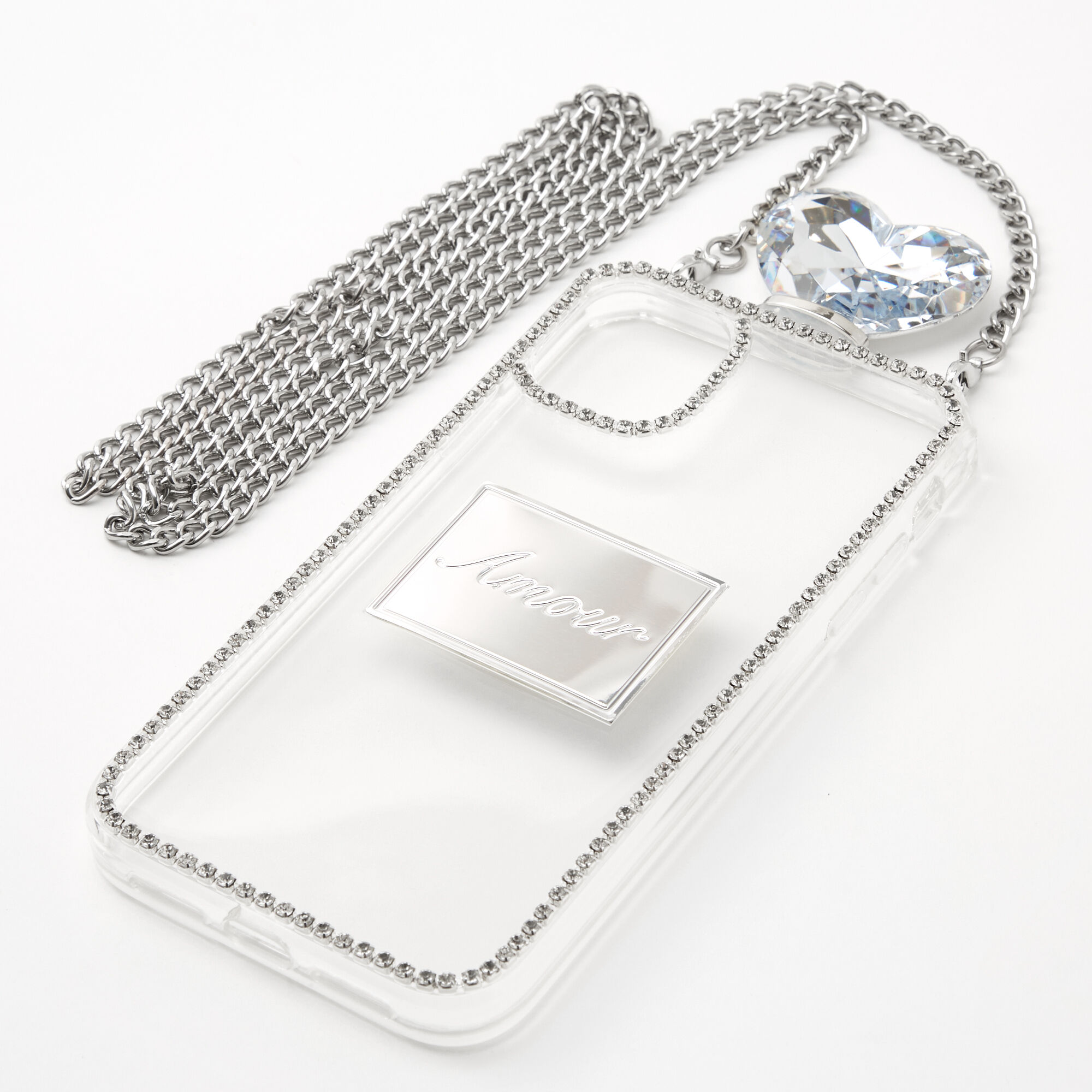 View Claires Rhinestone Phone Case With Chain Fits Iphone 11 Silver information
