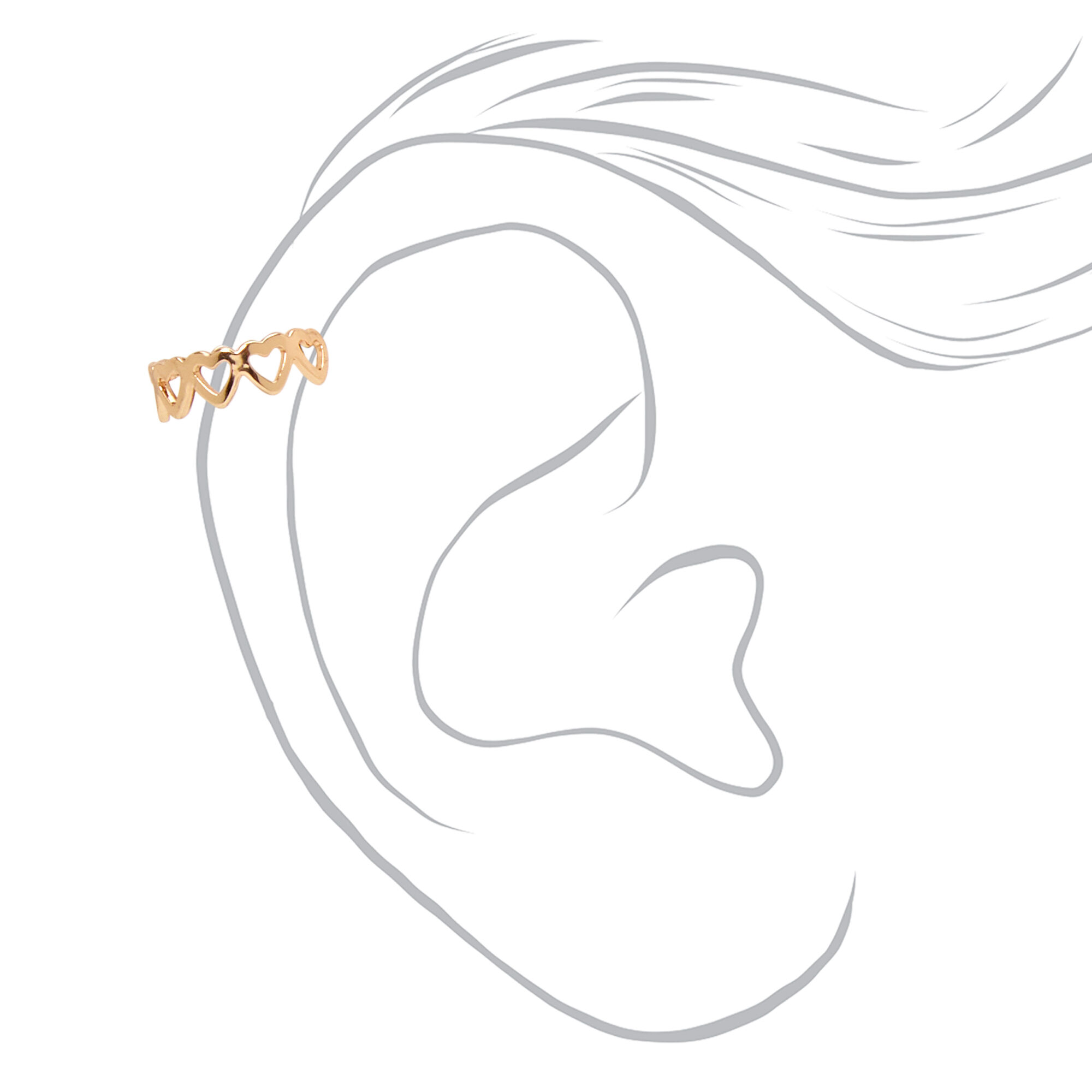 Manchettes d’oreilles cœurs ajourés couleur dorée - Lot de 3,