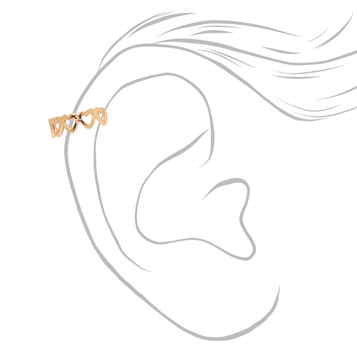 Gold Open Hearts Ear Cuffs - 3 Pack,